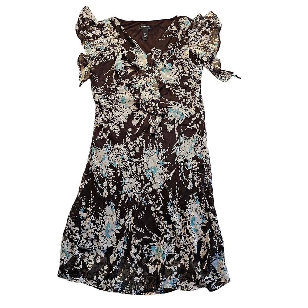 Lane Bryant Dress Plus Sz 16W Floral Maxi Ruffled Brown Cream Teal Boho Flowy